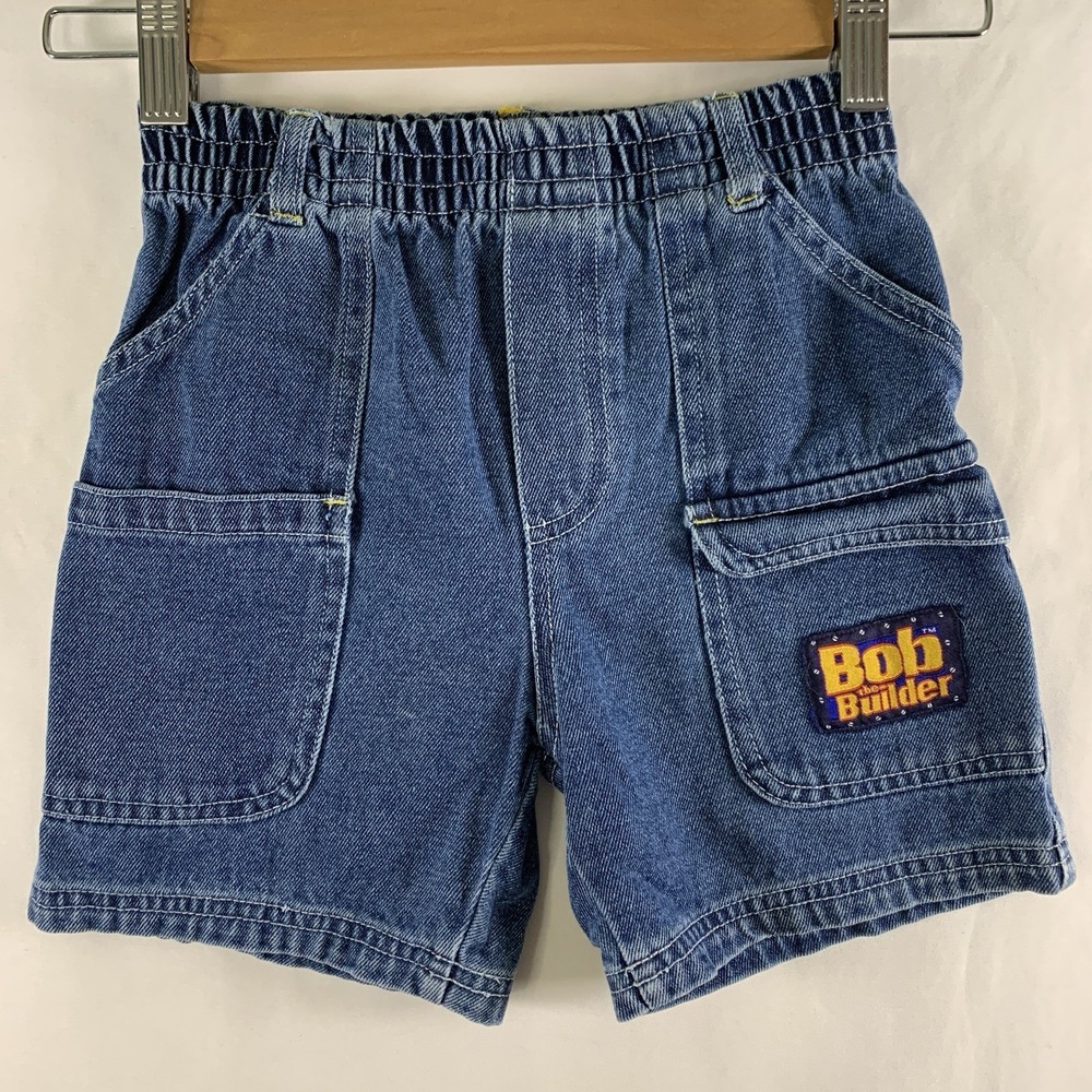 VTG 00s Bob The Builder Little Boys Denim Shorts Sz 4T Elastic Waist Flap Pocket